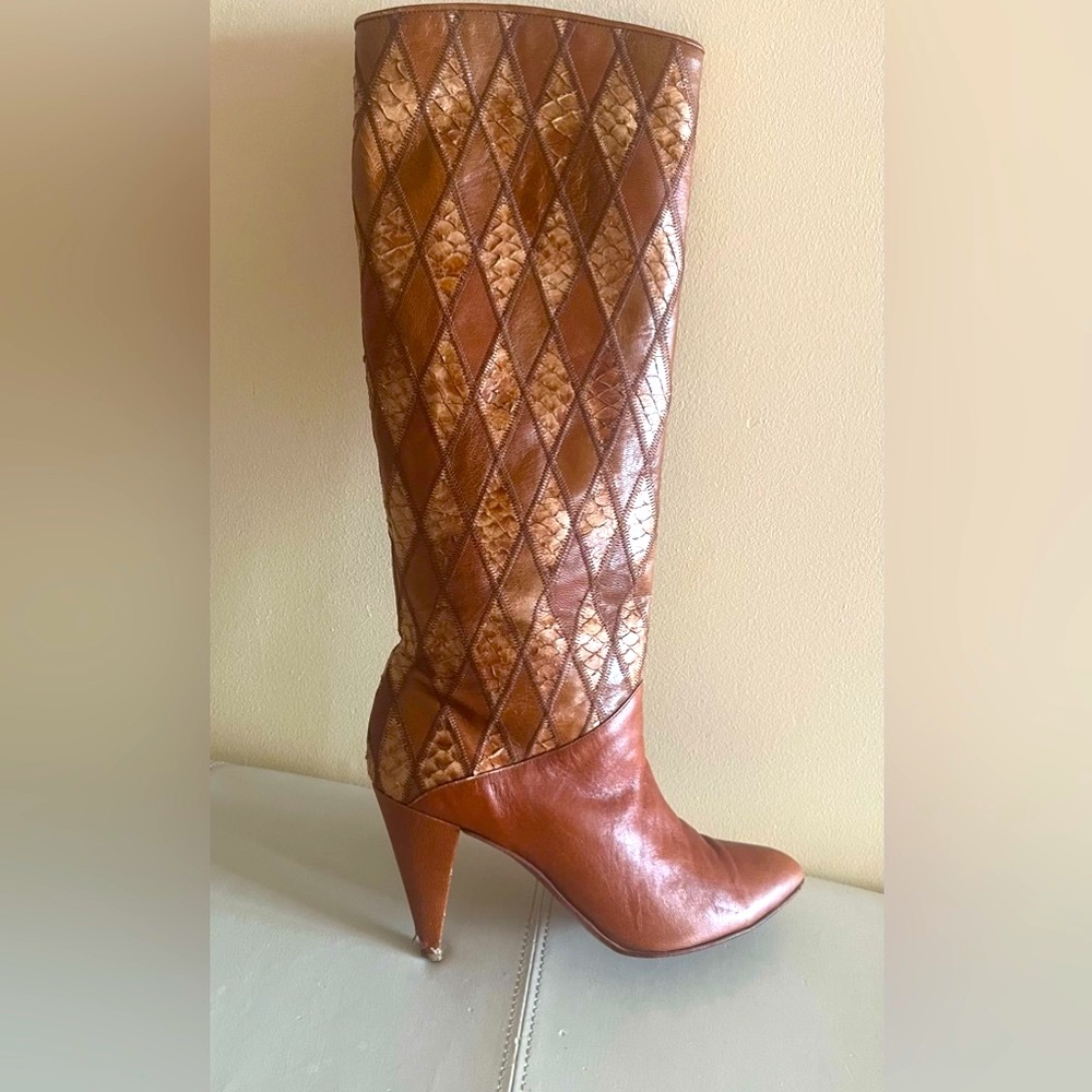 Sacco Italian Genuine Leather & Snake Skin Brown boots size 9